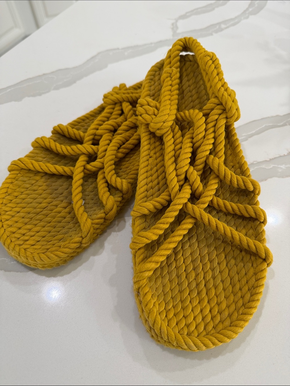 Braided Rope Slide Sandals in Mustard Yellow